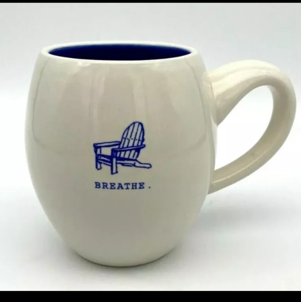 Magenta "BREATHE" Lawnchair Beach Chair Graphic Large Mug White & Blue 16 oz